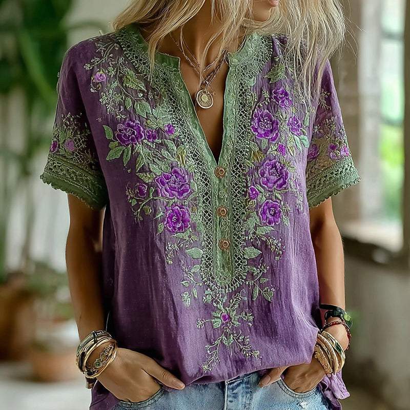 Women's Vintage Purple Floral Casual Shirt