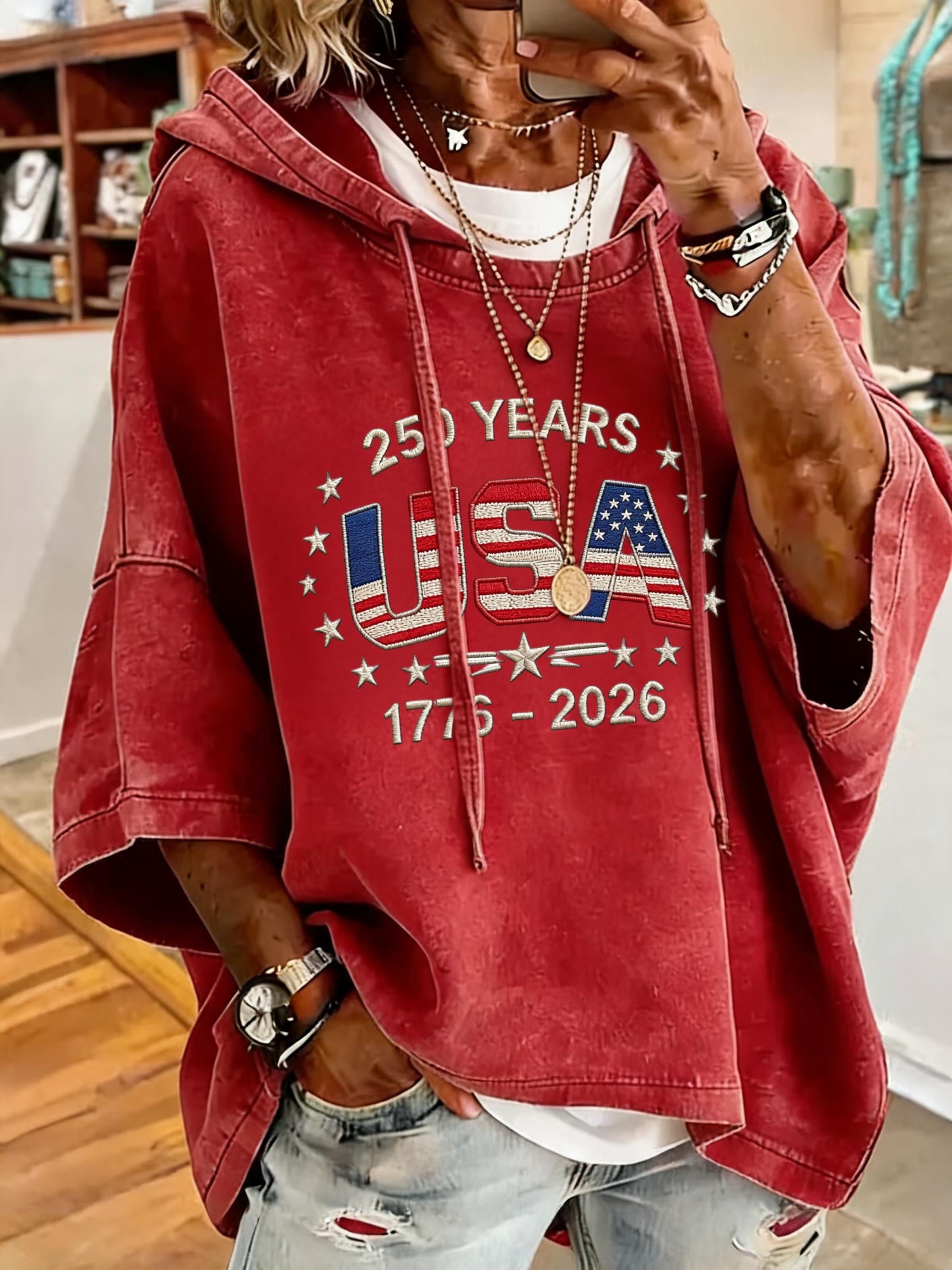 Women's Anniversary USA Print Oversized Hoodie