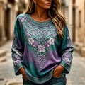 Women's Retro Celtic Knot Floral Gradient Pattern Casual T-shirt