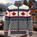 Men's Retro Style Maple Leaf Pattern Iceland Knit Cardigan