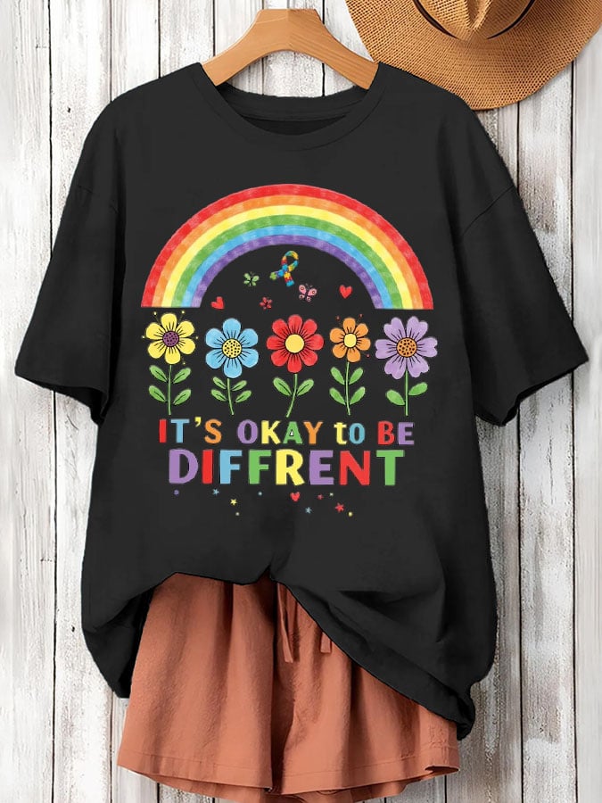 Women's It'S Okay To Be Diffrent Autism Awareness Printed Short-Sleeved T-Shirt