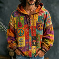 Men's Peace Sign And Guitar Hippie Patchwork Print Hoodie