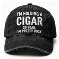 Embroidered Cigar Distressed Finish Baseball Cap