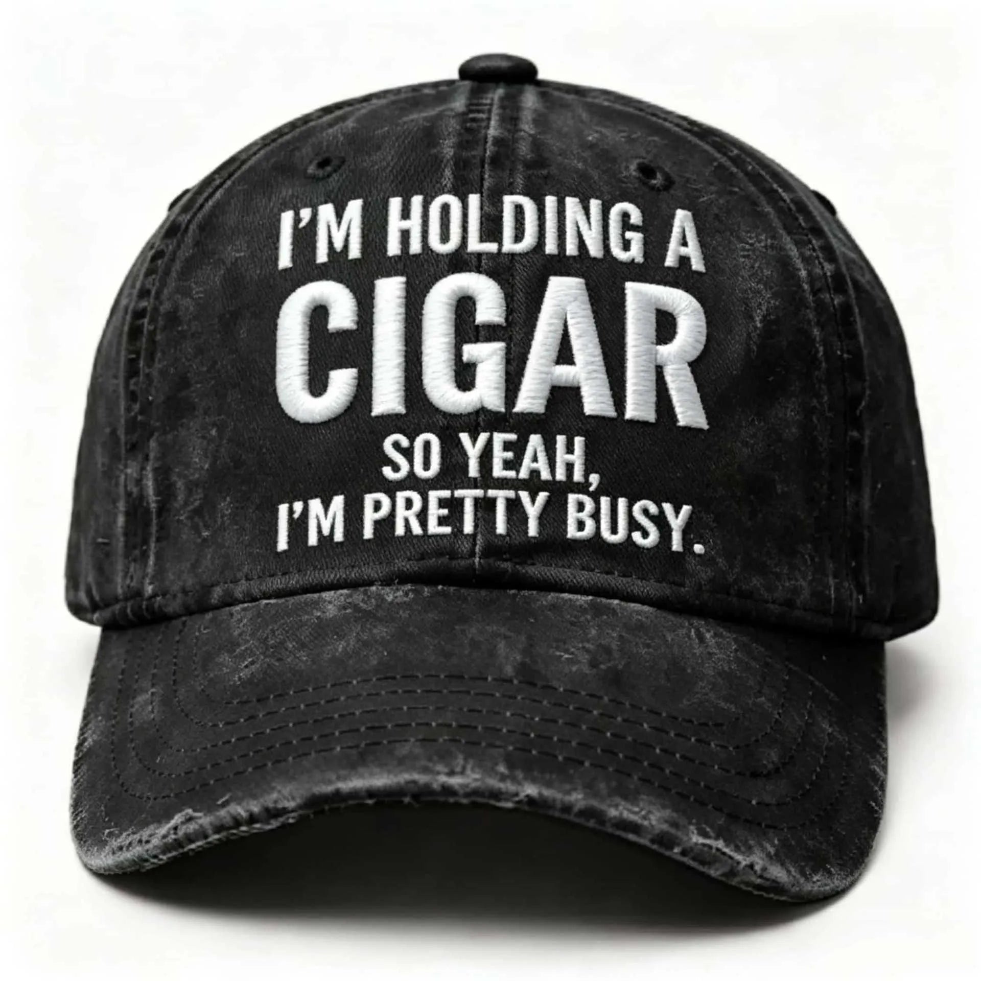 Embroidered Cigar Distressed Finish Baseball Cap
