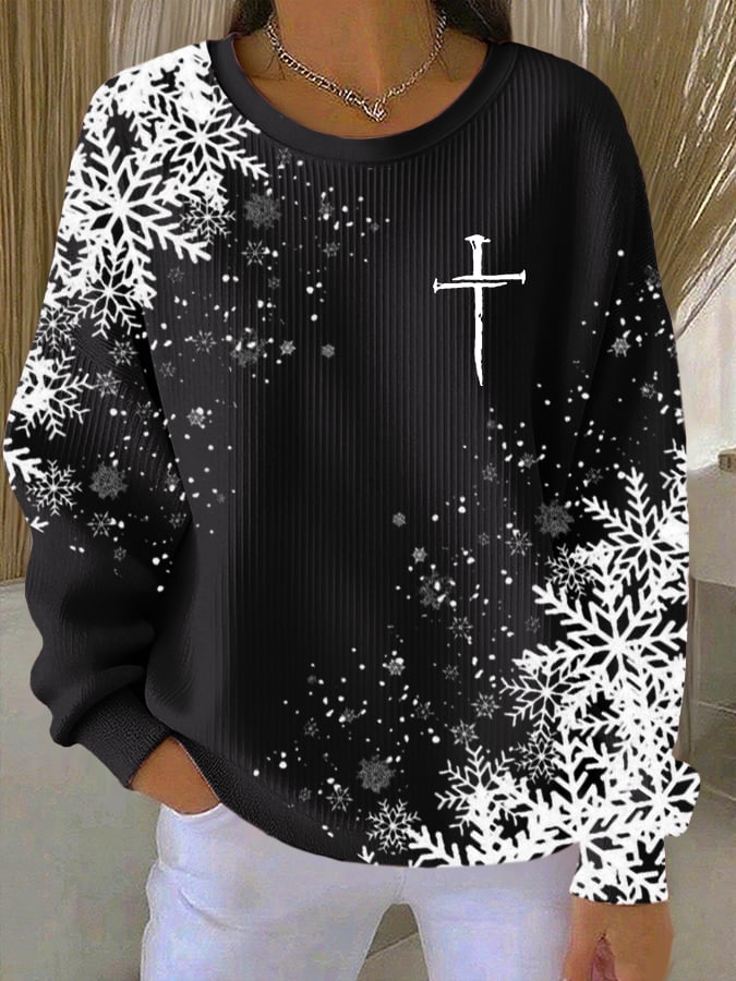 Women's Christmas Snowflake Faith Long-Sleeved Top