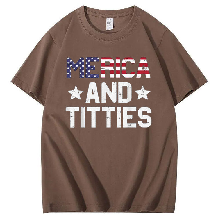 Merica And Titles Pattern Print 100%Cotton T-Shirt