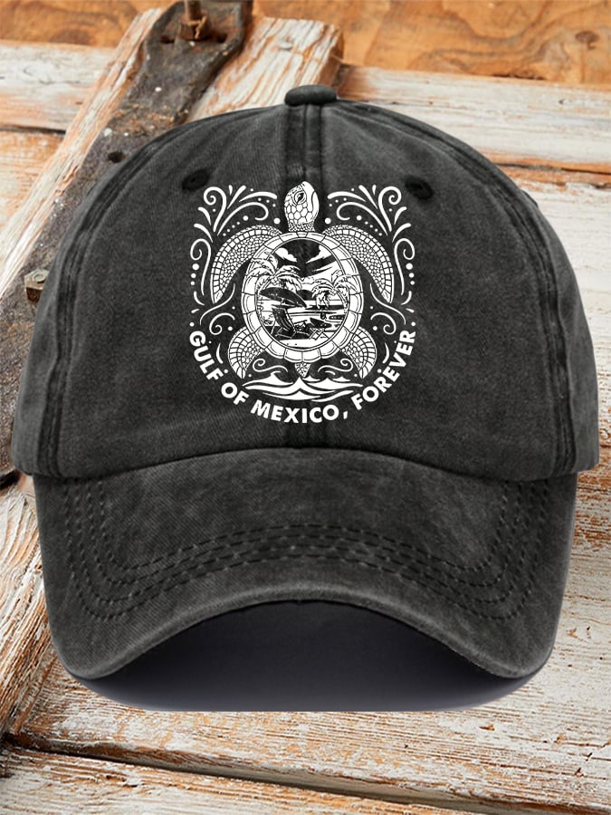 Retro Gulf Of Mexico Forever Sea Turtle Printed Baseball Cap