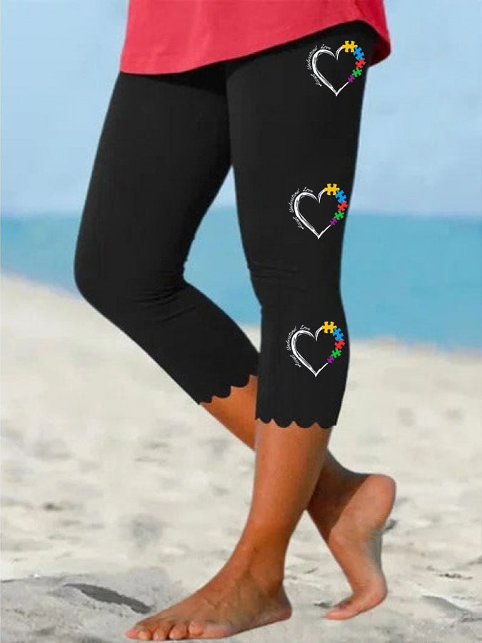 Casual Print Wave Trim Cropped Pants