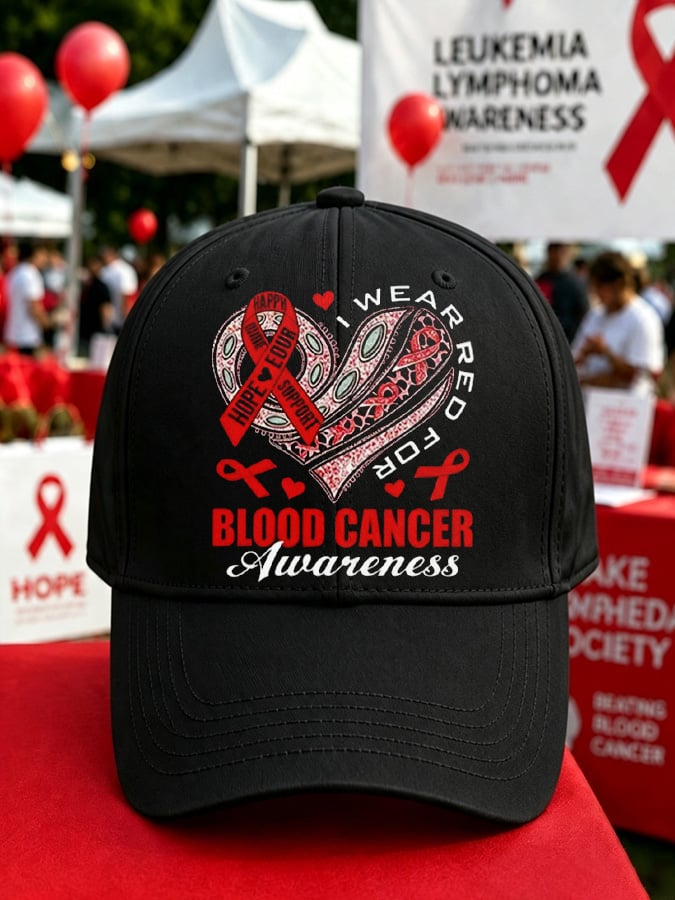 Unisex Blood Cancer Red Ribbon Health Awareness Printed Baseball Cap