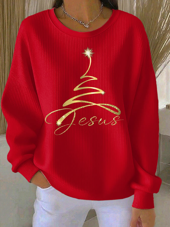 Retro Christmas Jesus Print Sweatshirt