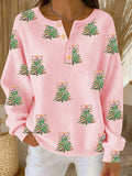 Women's Christmas Print Knit Button Top