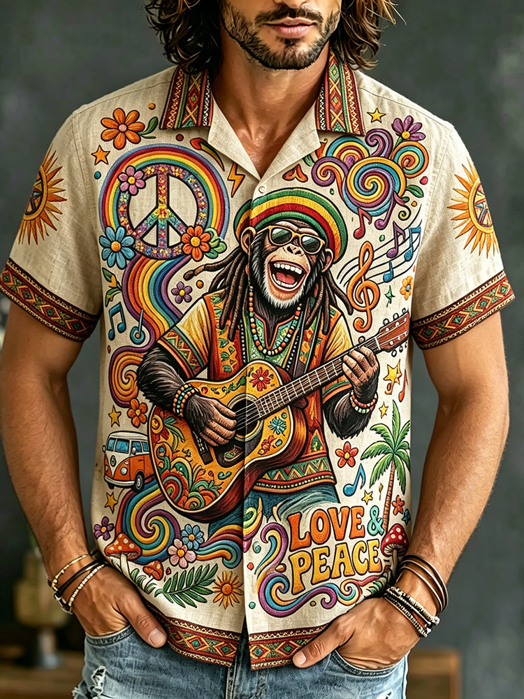 Men's Casual Hippie Music Print Short-sleeve Shirt