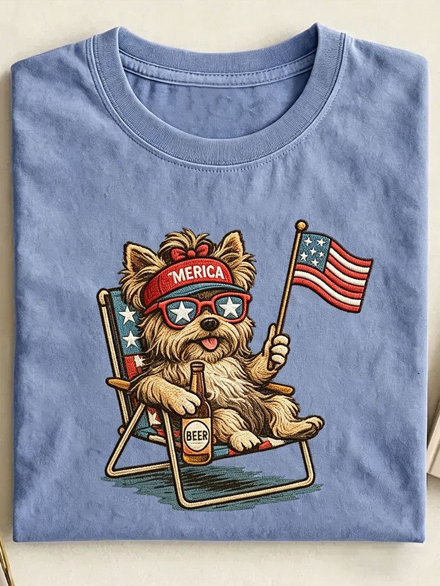 Unisex USA 250th Independence Day Puppy Print T-shirt
