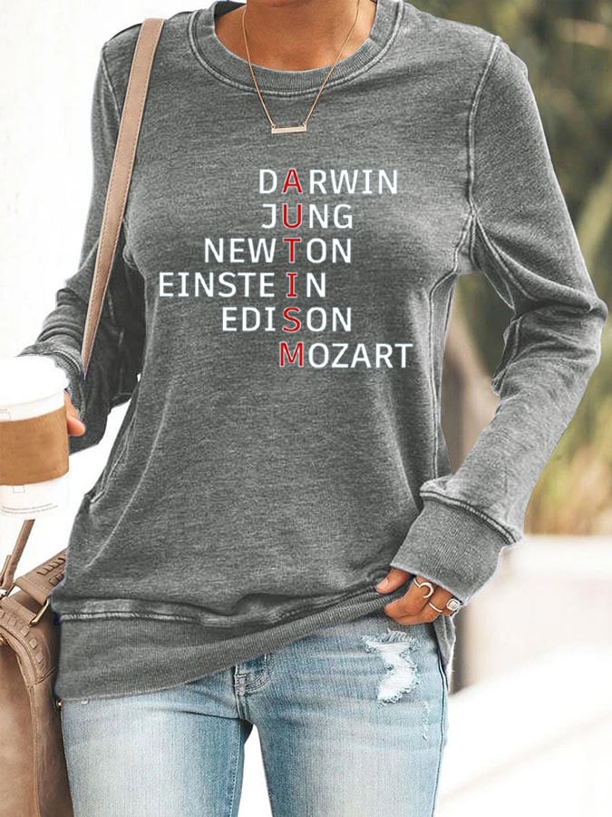 Women's Autism Awareness Print Casual Sweatshirt
