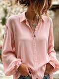 Women'S Casual Cotton And Linen Bubble Sleeve Shirt