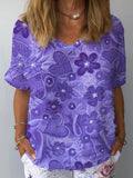 Women's Alzheimer's Awareness Purple Floral Print Cotton T-Shirt