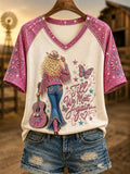 Women's Country Music Legend Tribute Printed V-Neck T-Shirt