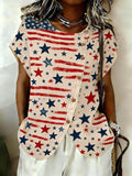 Women's Casual Patriotic Loose Cotton-Linen Vest