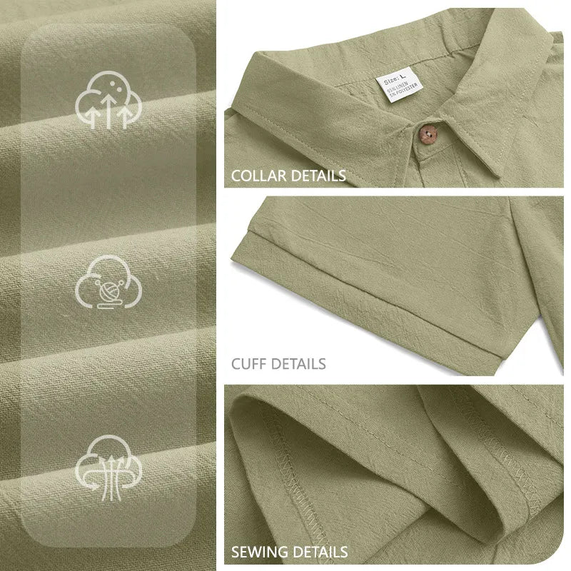 Men's Linen Short Sleeve Polo Shirt