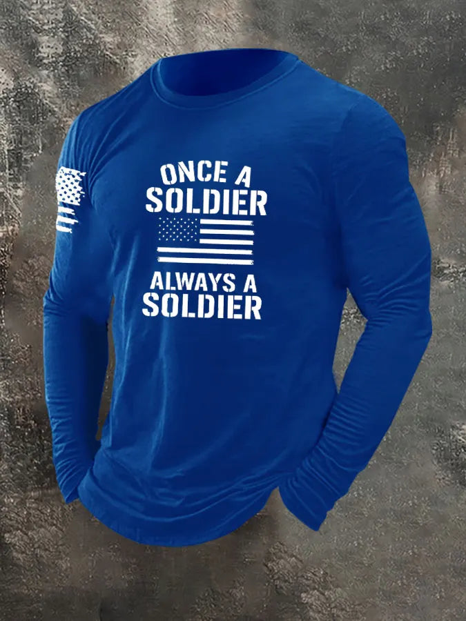 Once A Soldier Always A Soldier Pattern Long Sleeve 100% Cotton T-Shirt
