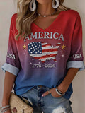 Women's American 250th Anniversary Three-Quarter Sleeve V-Neck Top