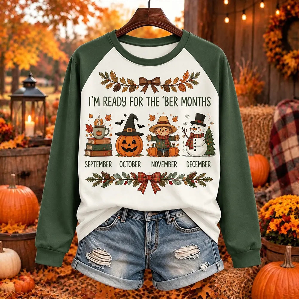 Women's I'm Ready For The 'ber Months Print Raglan Sleeve Top