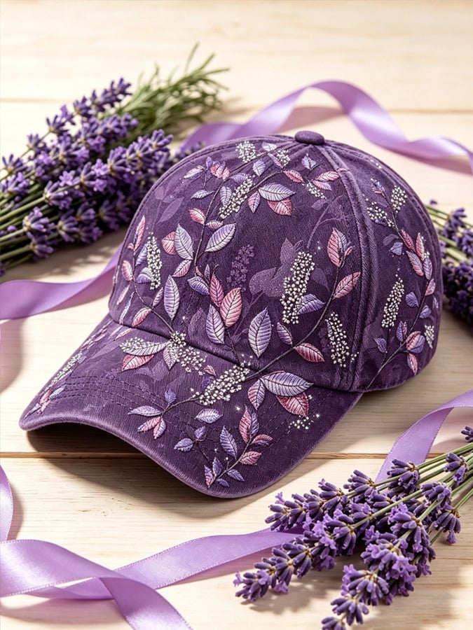 Purple Plant Flower Pattern Printed Unisex Hat