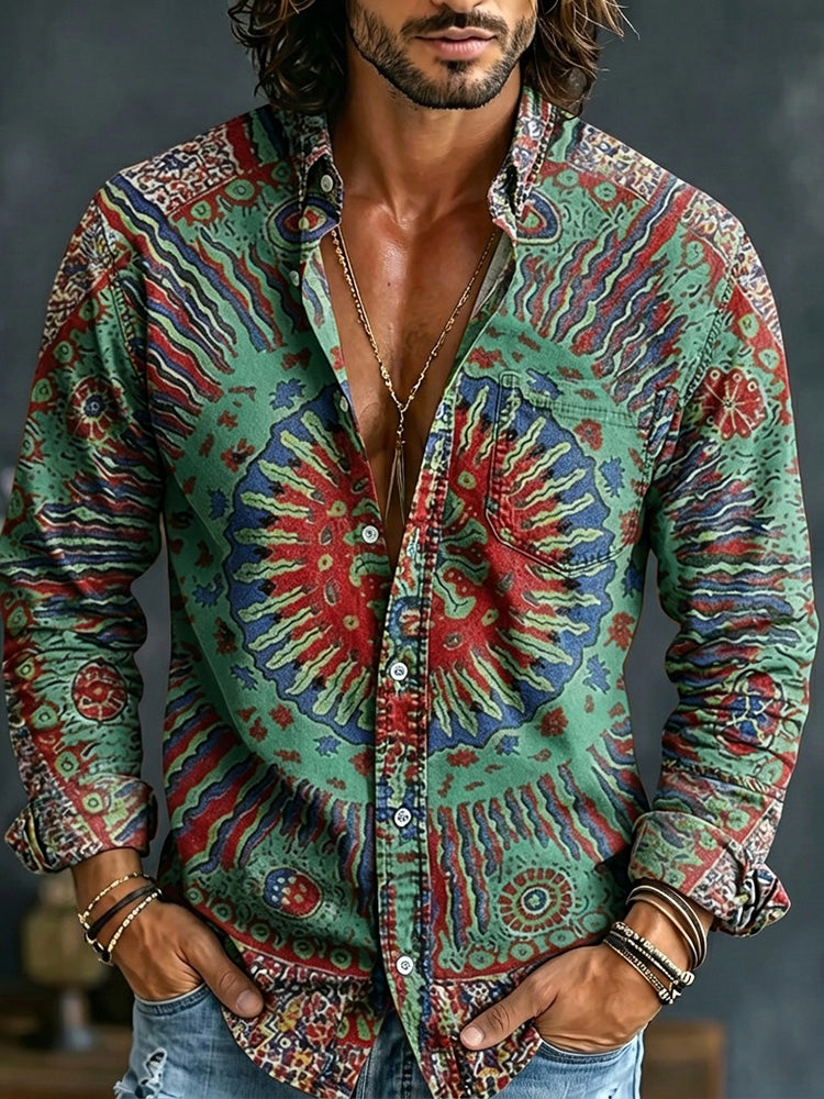 Men's Hippie Art Abstract Pattern All Over Print Long Sleeve Shirt