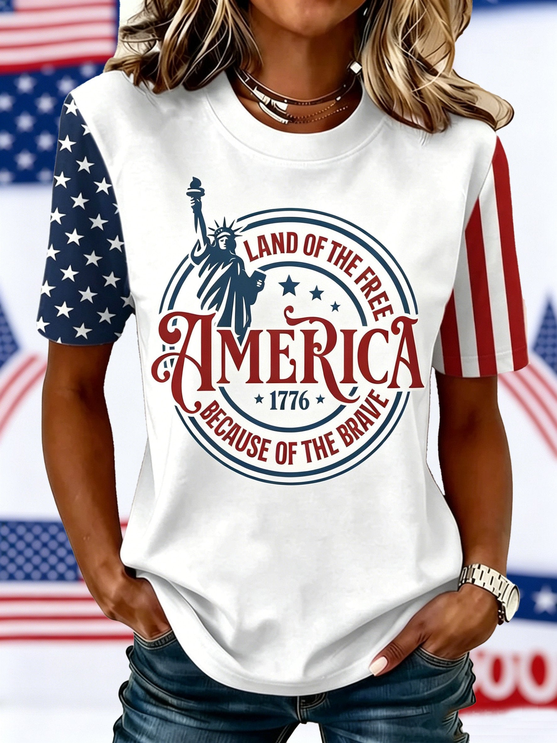Women's America 1776  Pattern Crew Neck T-Shirt