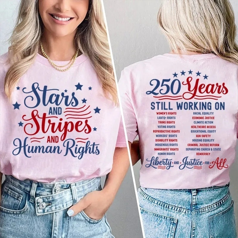 Stars And Stripes And Human Rights Cotton Two Sided T-Shirt