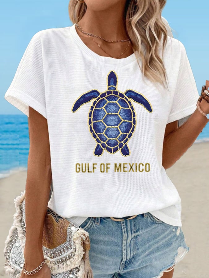 Women's Waffle Mexican Turtle Print T-Shirt