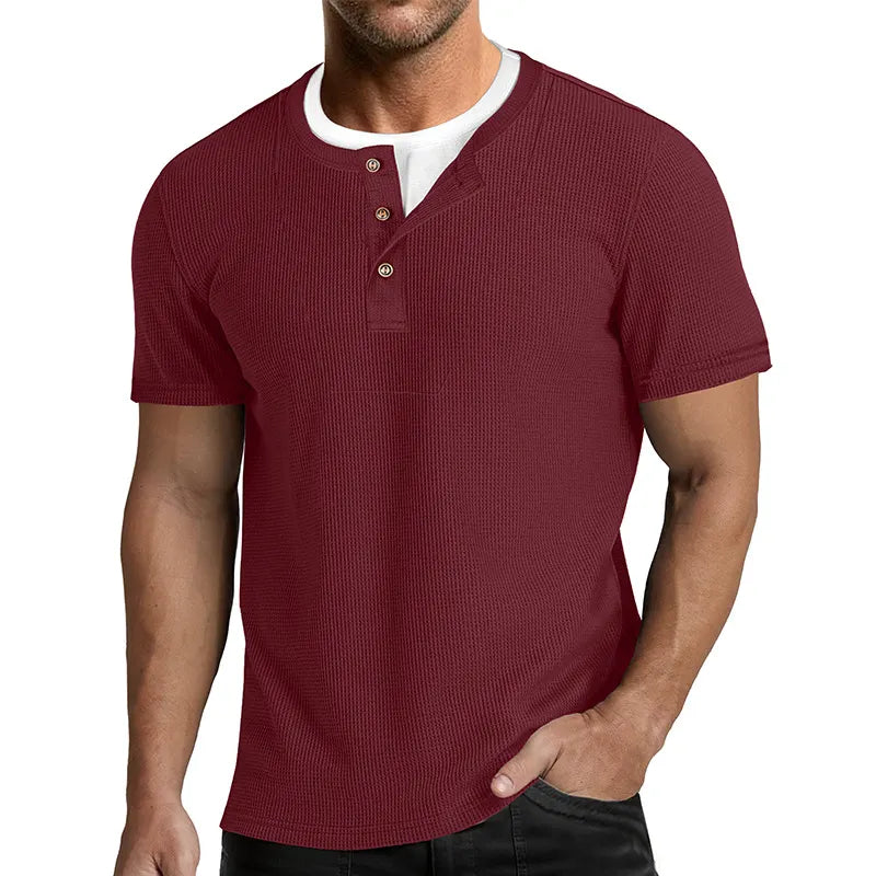 Men's Faux-Layer Waffle-Knit Henley Shirt