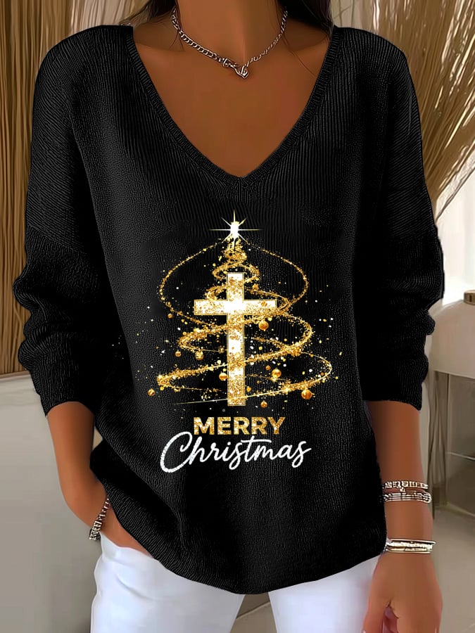 Women's  Christmas Faith Cross Print Casual Shirt