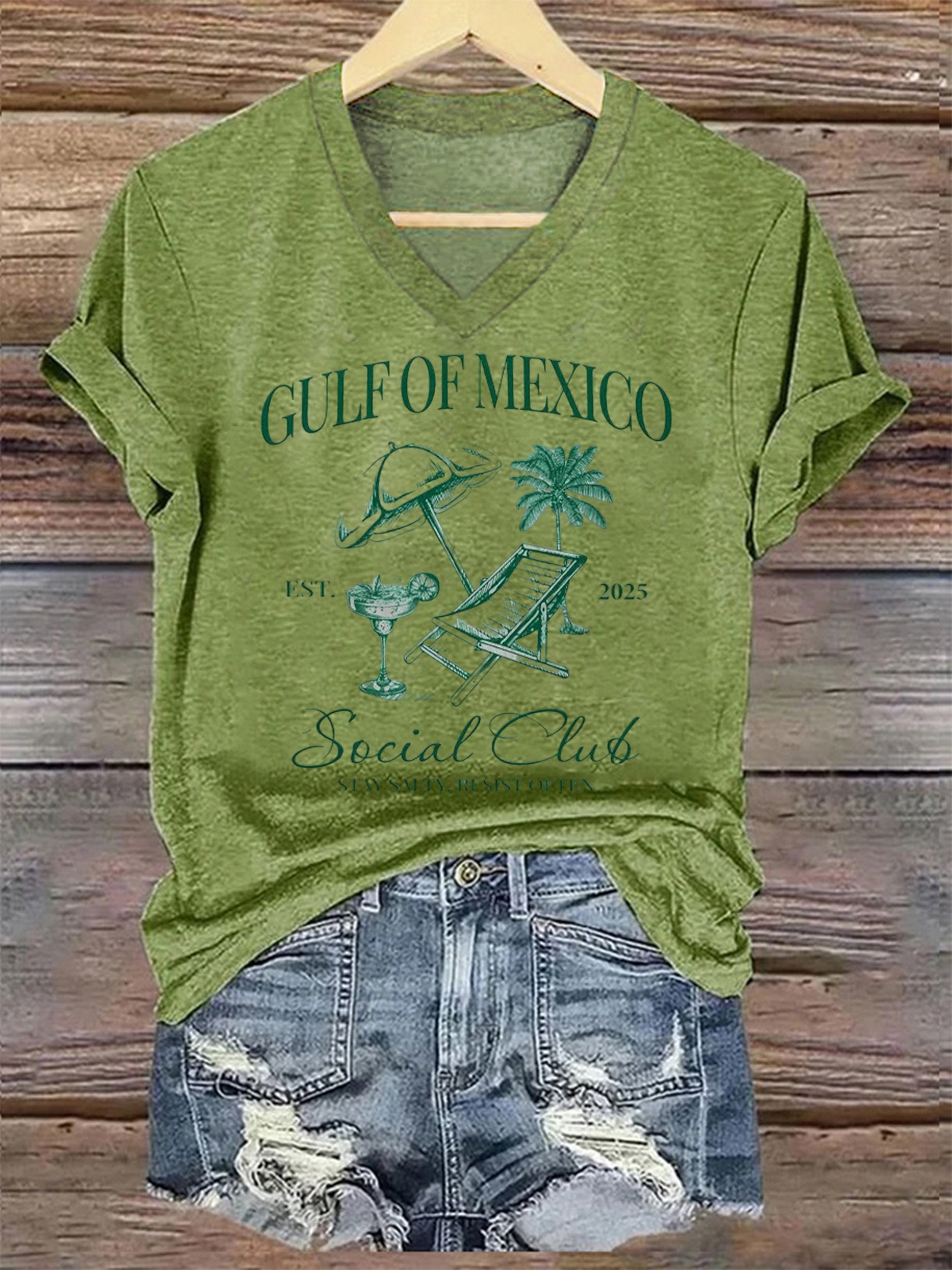 Women's Gulf of Mexico Social Club Stay Salty Resist Often Printed Short-Sleeved T-Shirt