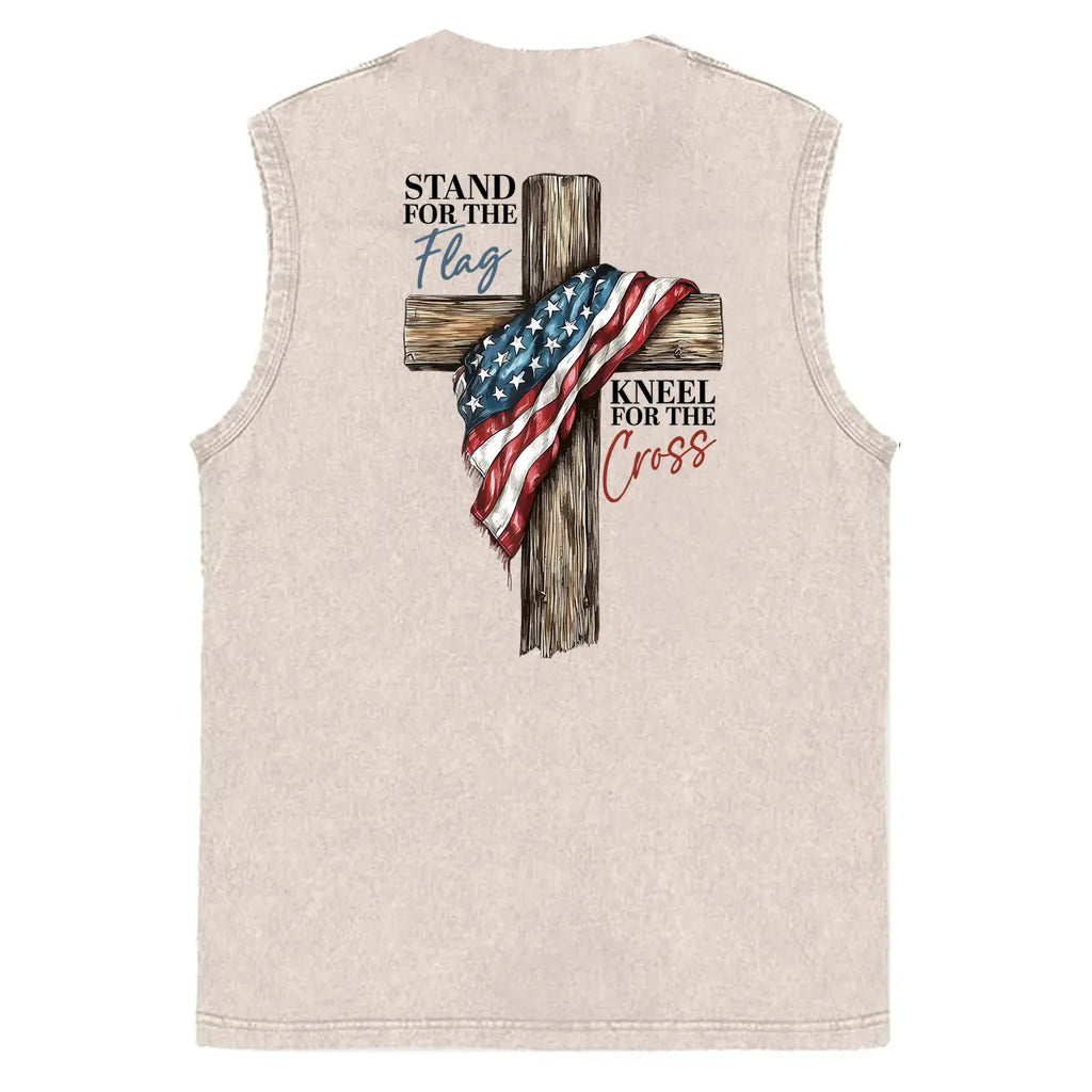 Stand For The Flag Kneel For The Cross Unisex Washed Cotton Sleeveless Tank Tops
