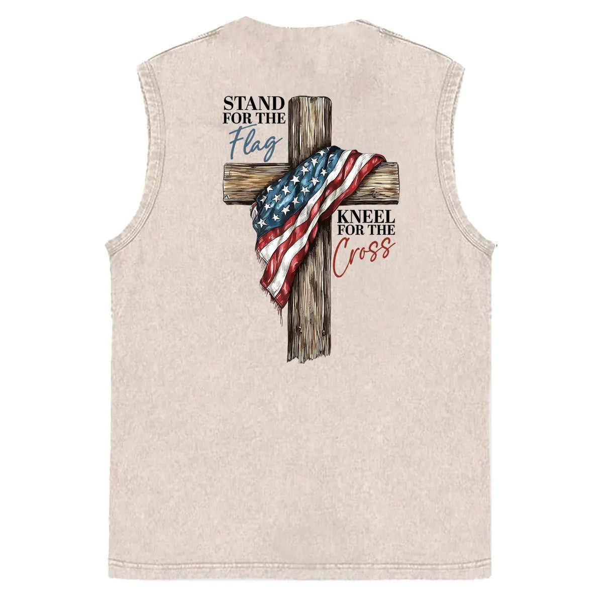 Stand For The Flag Kneel For The Cross Unisex Washed Cotton Sleeveless Tank Tops