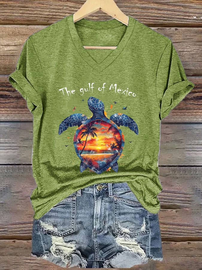 Women's Gulf of Mexico Print V-Neck T-Shirt
