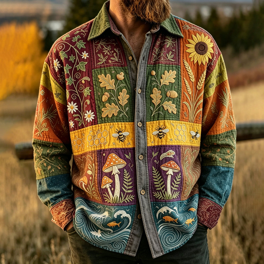 Men's Bee Mushroom And Plant Hippie Art Print Shirt
