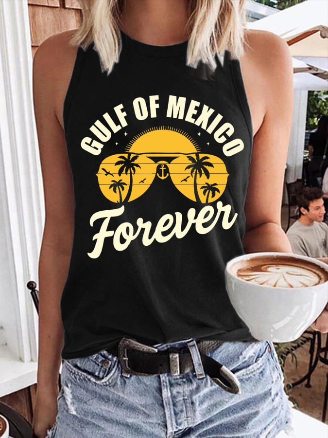 Women's Gulf Of Mexico Print Round Neck Tank Top