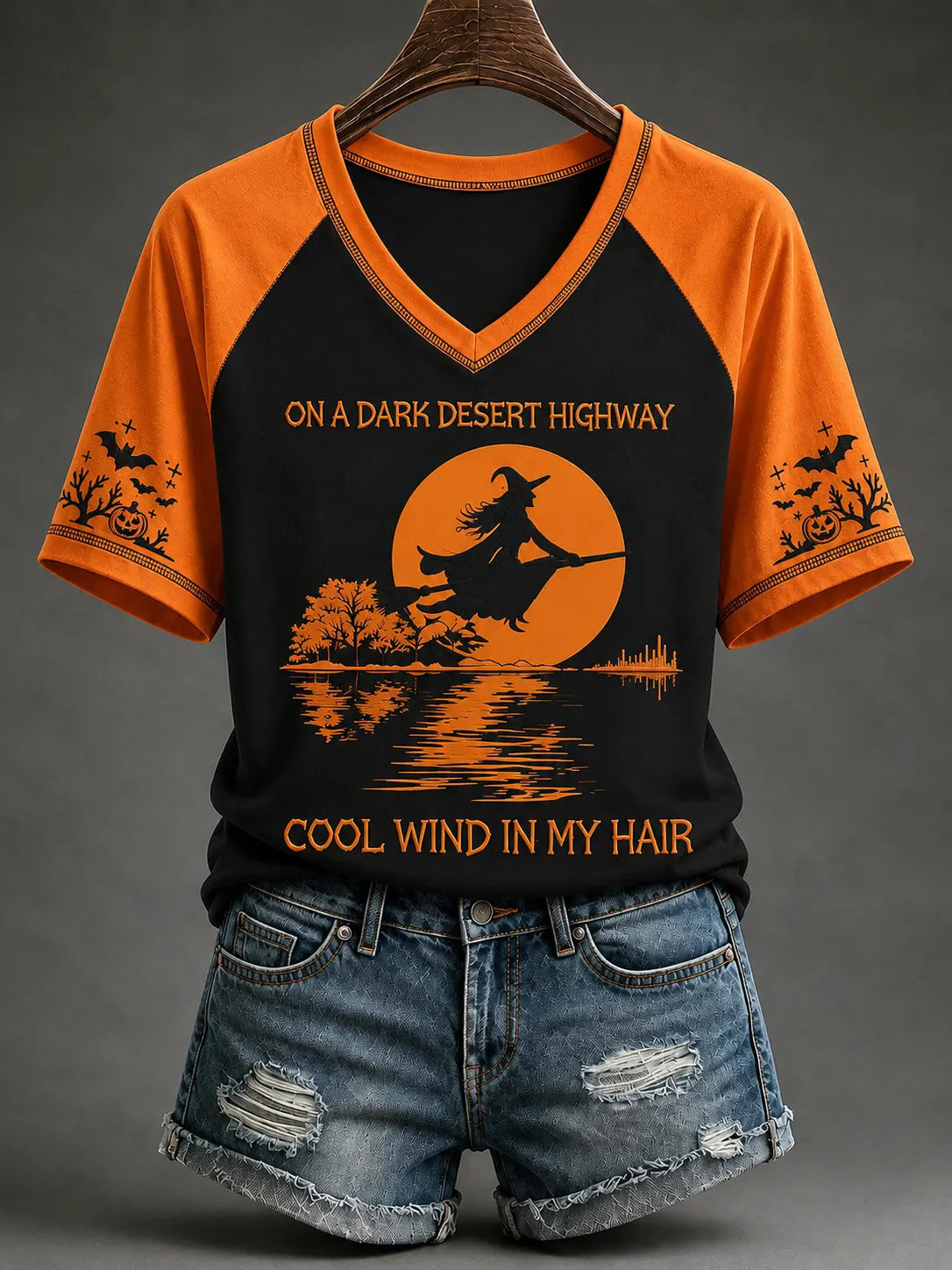 Women's Halloween Dark Desert Highway Pattern Short-sleeve T-shirt