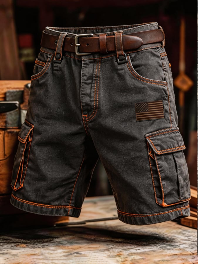 Men's Retro Outdoor Washed & Distressed Multi-Pocket Functional Cargo Shorts