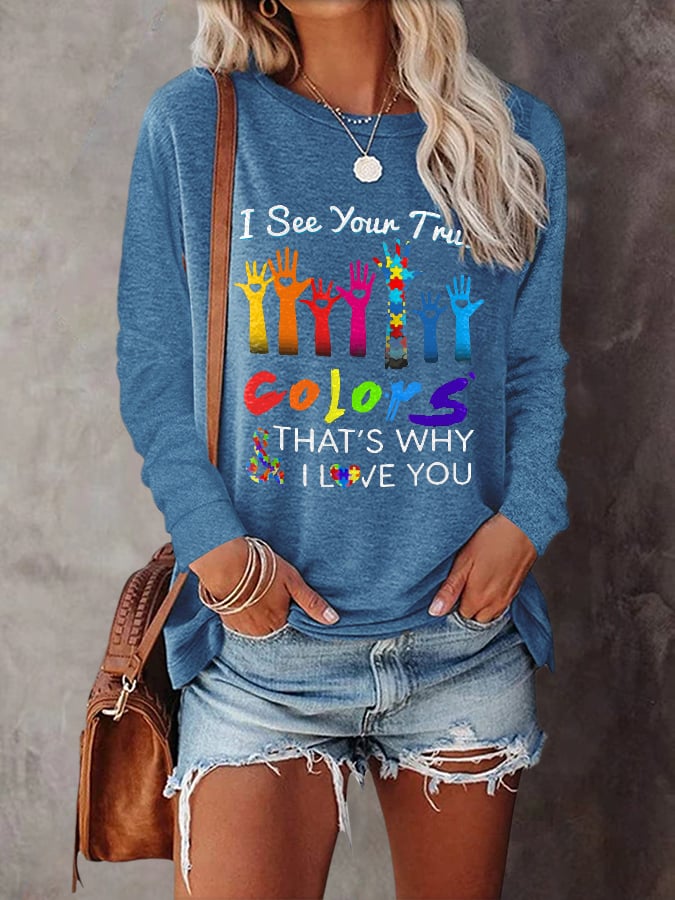Autism Awareness I See Your True Colors Hands Print T-Shirt