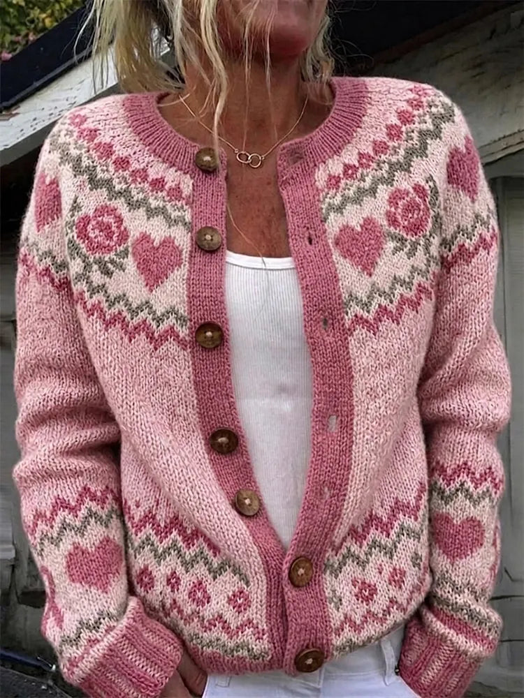 Women's Floral Vintage Pattern Knitted Comfort Cardigan