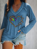V-neck Retro Autism Awareness Infinity You'll Never Walk Alone Puzzle Piece Heart Dragonfly & Rainbow Print T-Shirt