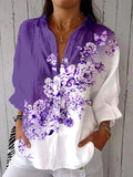 Women's Alzheimer's Floral Print Design Lapel Shirt