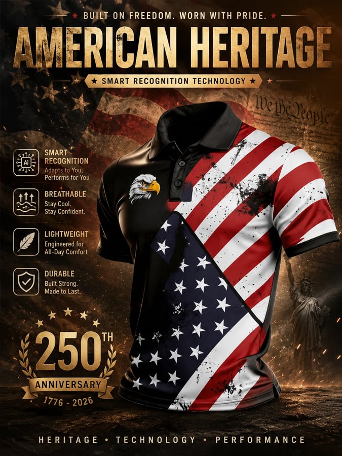 Men's Retro Patriotic Color-Block Short-Sleeve Polo Shirt