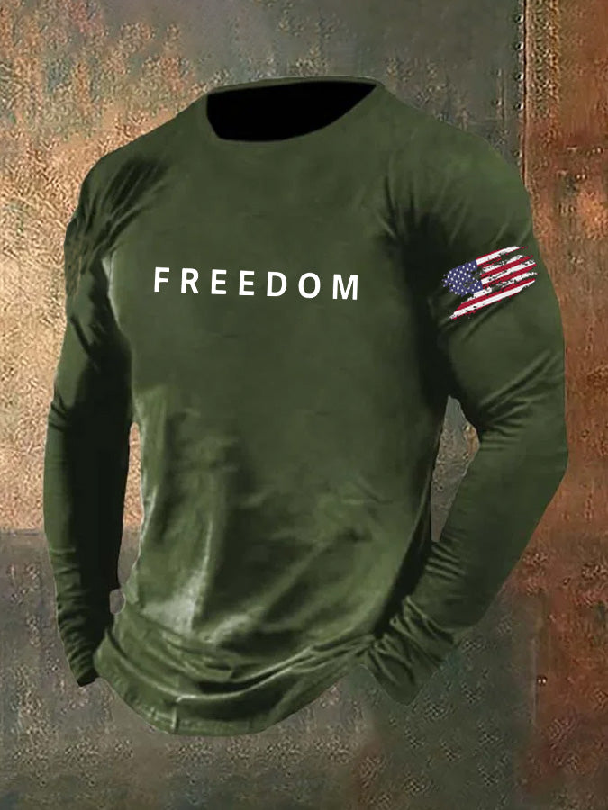 Men's Freedom Pattern Long Sleeve 100% Cotton T-Shirt