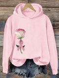 Women's Pink Breast Cancer Floral Print Hoodie