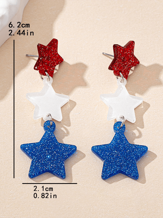 Independence Day Five-Pointed Star Three-Color Stitching Glitter Simple Earrings