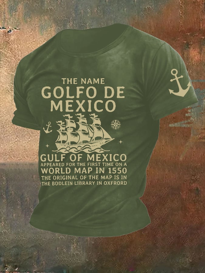 Men'S Retro Gulf Of Mexico Printed Casual Crew Neck T-Shirt